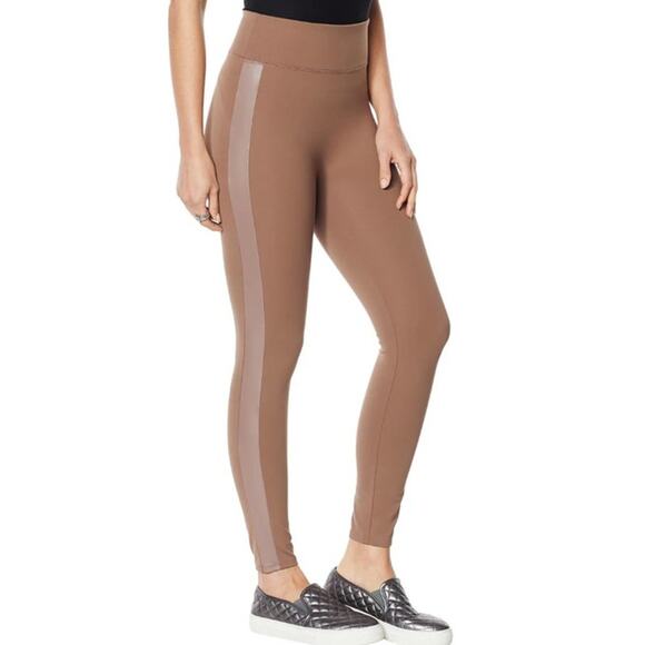 G by Giuliana Pants - G By Giuliana Jet Set Legging Size XXSP Mocha Faux Leather Tuxedo Stripe